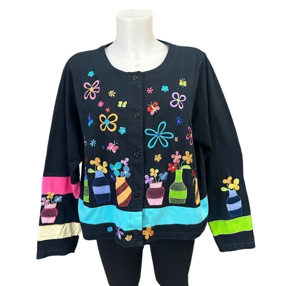 MICHAEL‎ SIMON VINTAGE Multicolored Floral Embroidered Button down Coat sz XL